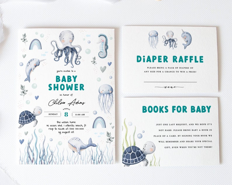 Under The Sea Baby Shower Invitation Instant Download Ocean Theme Baby Boy Invite Editable Text Printable Sea Creature