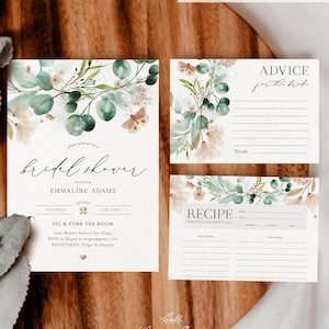 Rustic Garden Bridal Shower Invitation, Instant Download, Soft Pink Floral Eucalyptus Invitation, Editable Text Greenery Country Invite