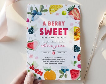 Berry Sweet Baby Baby Shower Invitation, Instant Download, Fruit Theme Baby Shower Invite Template, Digital Download, Gender Neutral #0001