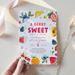 Beere süße Baby Babyparty Einladung, sofortiger Download, Obst Thema Baby Shower Invite Vorlage, digitaler Download, geschlechtsneutral #0001
