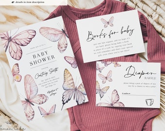 Butterfly Baby Shower Invitation, Instant Download, Spring Shower Decor, Editable Text, Blush Baby Girl Shower Invite, Little Butterfly 127