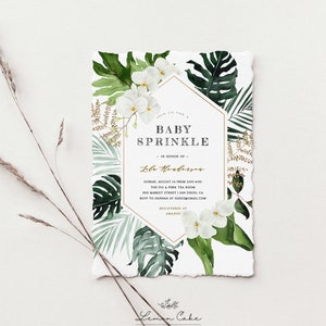 Monstera Palm Baby Shower Invitation, Tropical Theme Baby Sprinkle Invite Template, 100% Editable Text, Gender Neutral Palm Leaf Baby Shower