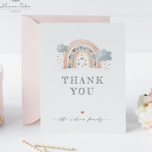 Biglietto di ringraziamento Boho Rainbow, DOWNLOAD IMMEDIATO, biglietto di ringraziamento Baby Sprinkle stampabile, stampa offerta, download digitale, Kid Notecard, 124
