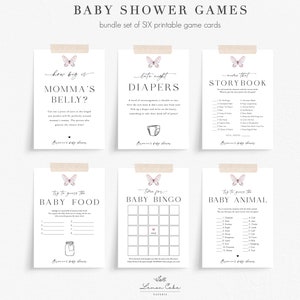Girl Baby Shower Games, Butterfly Baby Shower Game Card, Set van 6 Games, Digitale Download, Afdrukbare Game Bundle, Butterfly Shower Decor 127
