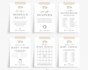 Juegos de ducha de bebé imprimibles, plantilla de juego de ducha de bebé arcoíris, juegos de ducha de niña bebé, tarjetas de juego Boho Baby Sprinkle, rosa, digital, #124