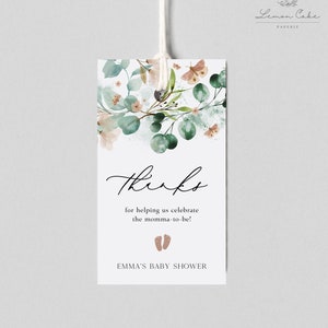 Eucalyptus Favor Tag, Instant Download, Afdrukbare Greenery Baby Shower Favor Tags, Boho Baby Girl Favor Tag, Elegante Pastel Gift Tag 116