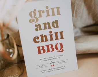 BBQ Birthday Party Invitation, Summer Cookout Party Invitation Template, Backyard BBQ party, Graduation Party Invite, Printable Barbecue diy