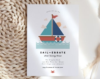 Nautical Birthday Invite, Sail boat Theme Birthday Party Invitation, Instant Download, Kid birthday party Template, Yacht Party Invitation