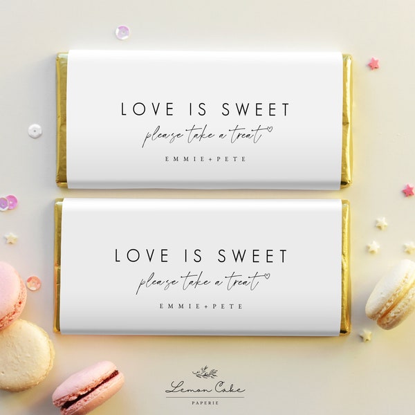 Love is Sweet Chocolate Bar Wrapper Template, Printable Wedding Favors, Minimalist Bridal Shower Favor Label, Editable Text, Digital Instant