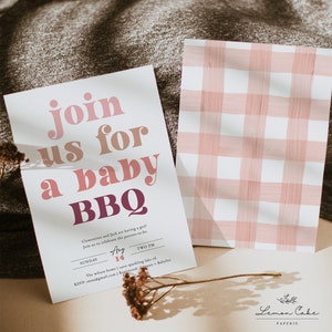 BBQ Baby Shower Invitation Template, Girl Baby Shower Invite, Barbecue Coed Baby Shower Digital Download, Pink Baby Girl Shower Picnic, DIY