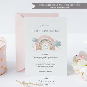 Baby Sprinkle Invitation Girl, Instant Download, Rainbow Boho Sprinkle Template, Raindrop Cloud Invitation, Blush Pink, Digital Evite #124