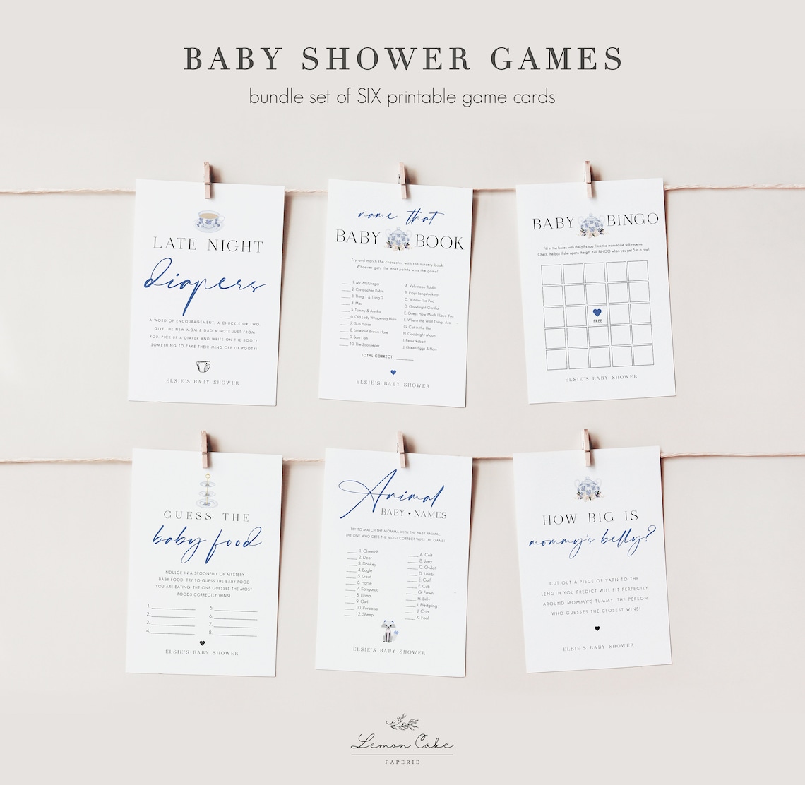 6 Baby Shower Game Cards Tea Party Baby Shower Games Instant Etsy