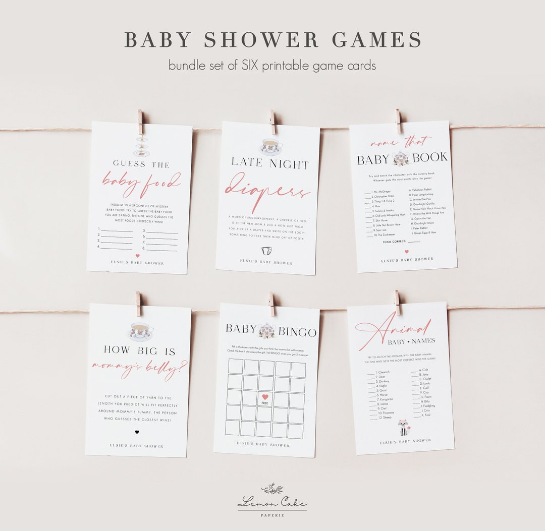 Tea Party Baby Shower Game Cards, Printable Baby Shower Games Tea Theme