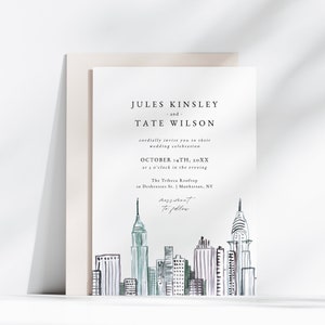 Invitation de mariage de New York, invitation de mariage de Manhattan City Skyline, suite d'invitation imprimée ou imprimable, invitation de mariage de NYC Set aquarelle