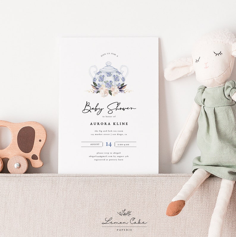 Elegant Tea Party Baby Shower Invitation Printable Teapot Etsy