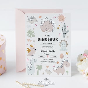 Dinosaur Birthday Invitation, Pink Dino Theme, Instant Download, Girl Dinosaur Invitation, Self Editing Text, Printable Boho Dinosaur, 115