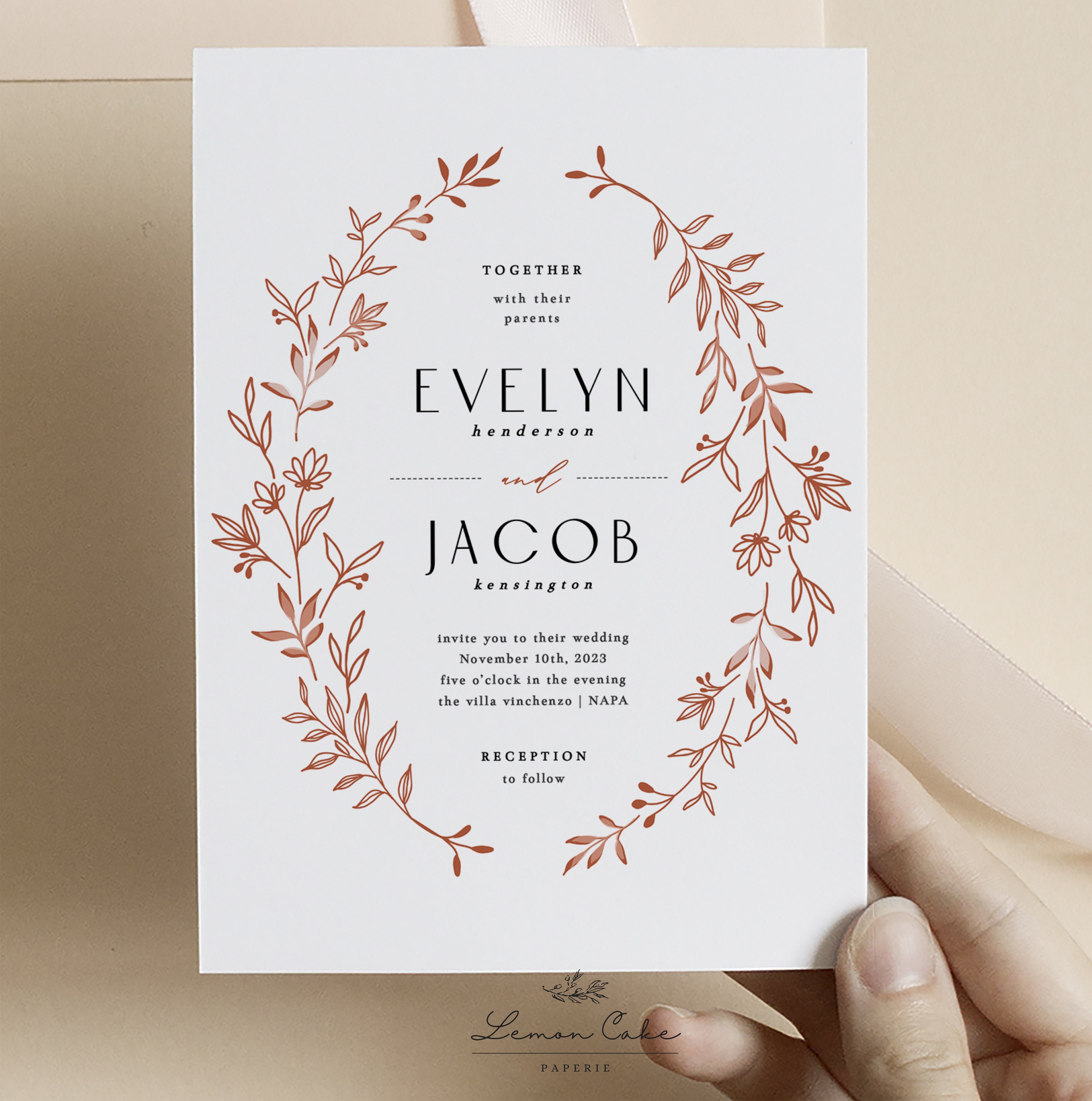 Burnt Orange Wedding Invitation 100% Editable Text Rust - Etsy 日本