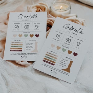 Elegant Bridesmaid Info Card Template, Editable Text, Bridal Party Colors Infographic, Bridesmaid Dress Info Card, Modern Minimalist DIY