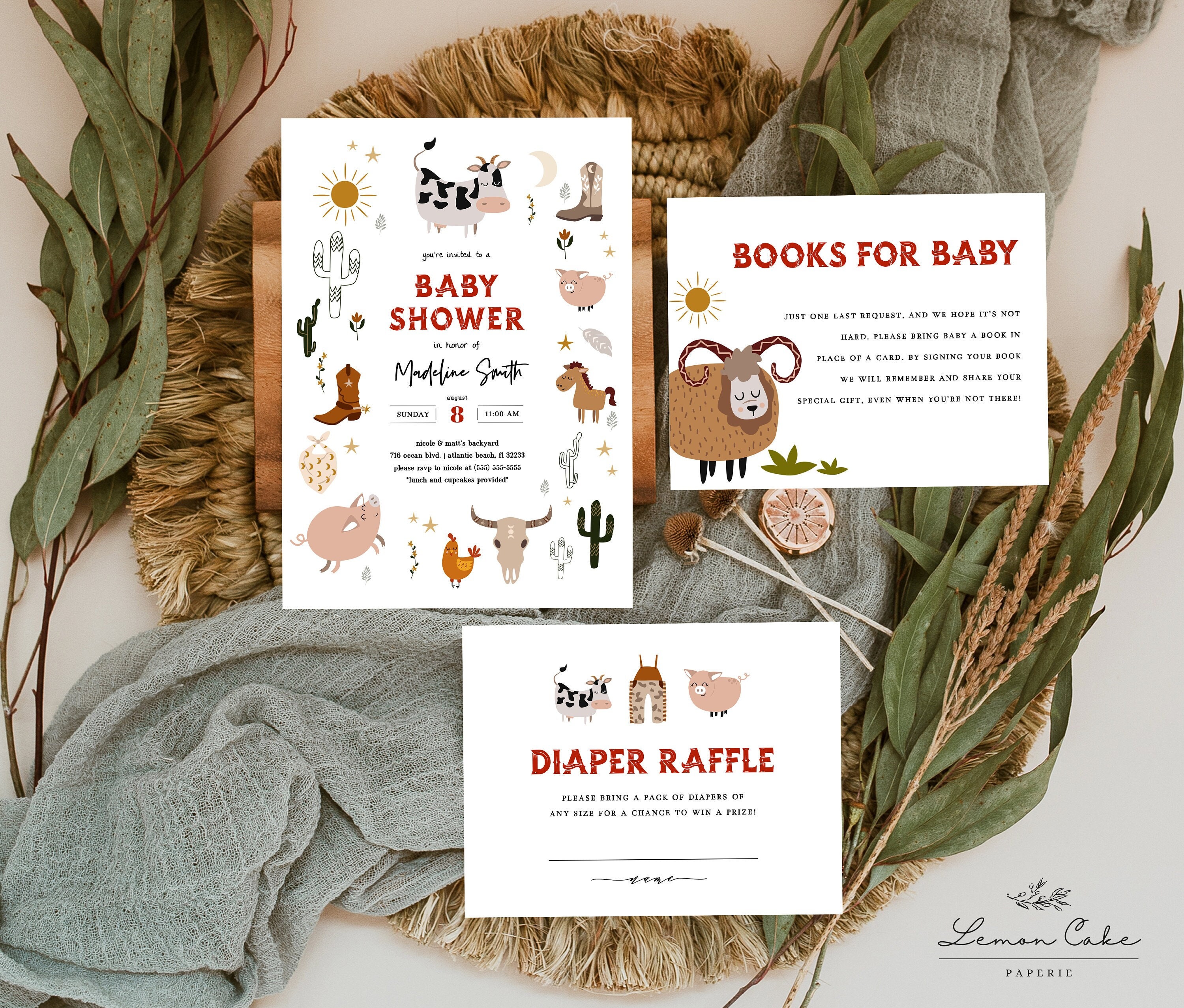 Farm Baby Shower Invitation Template Instant Download Cowboy Etsy