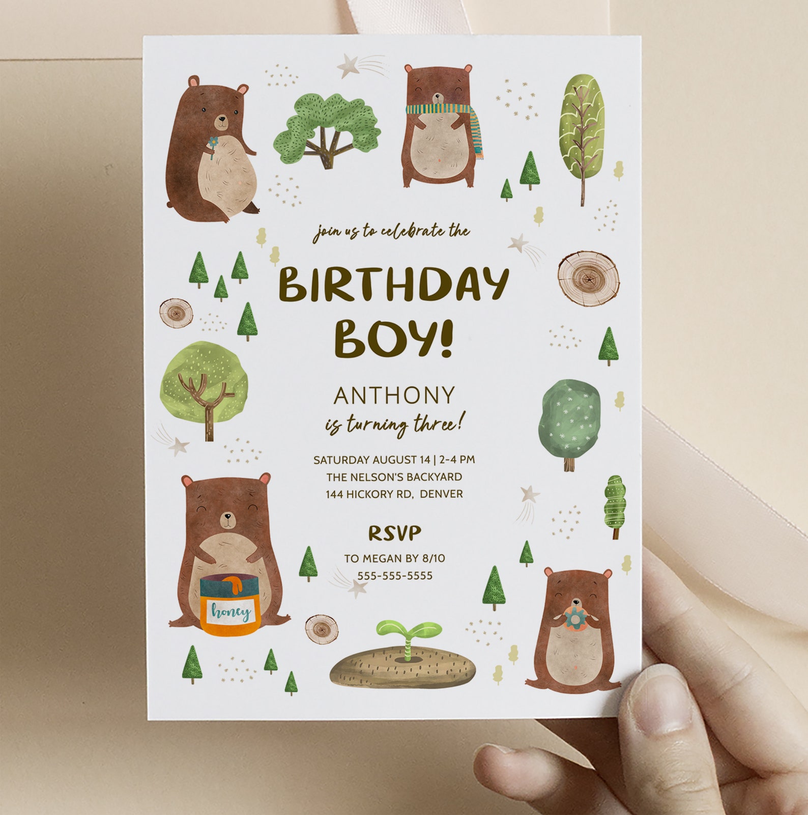 Bear Birthday Invitation INSTANT DOWNLOAD Printable Bear | Etsy