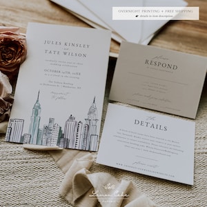 New York Wedding Invitation, 100% Editable Text, Manhattan Wedding Invite, Minimalist City Wedding Invitation, Bachelorette, Bridal Shower