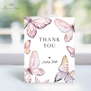 Butterfly Thank You Card, INSTANT DOWNLOAD, Printable Pink Butterfly ...