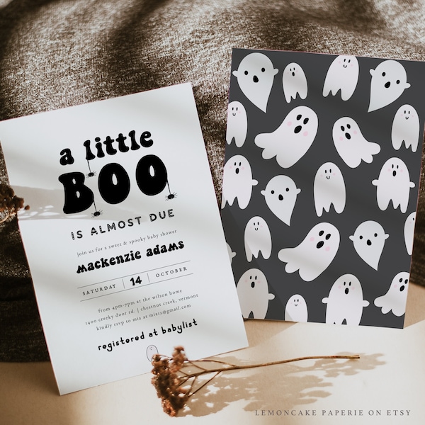 Halloween Baby Shower Invitation, Gender Neutral, Little Boo Almost Due, Fall Couples Shower Invitation, Editable Text, Digital Invite, 222