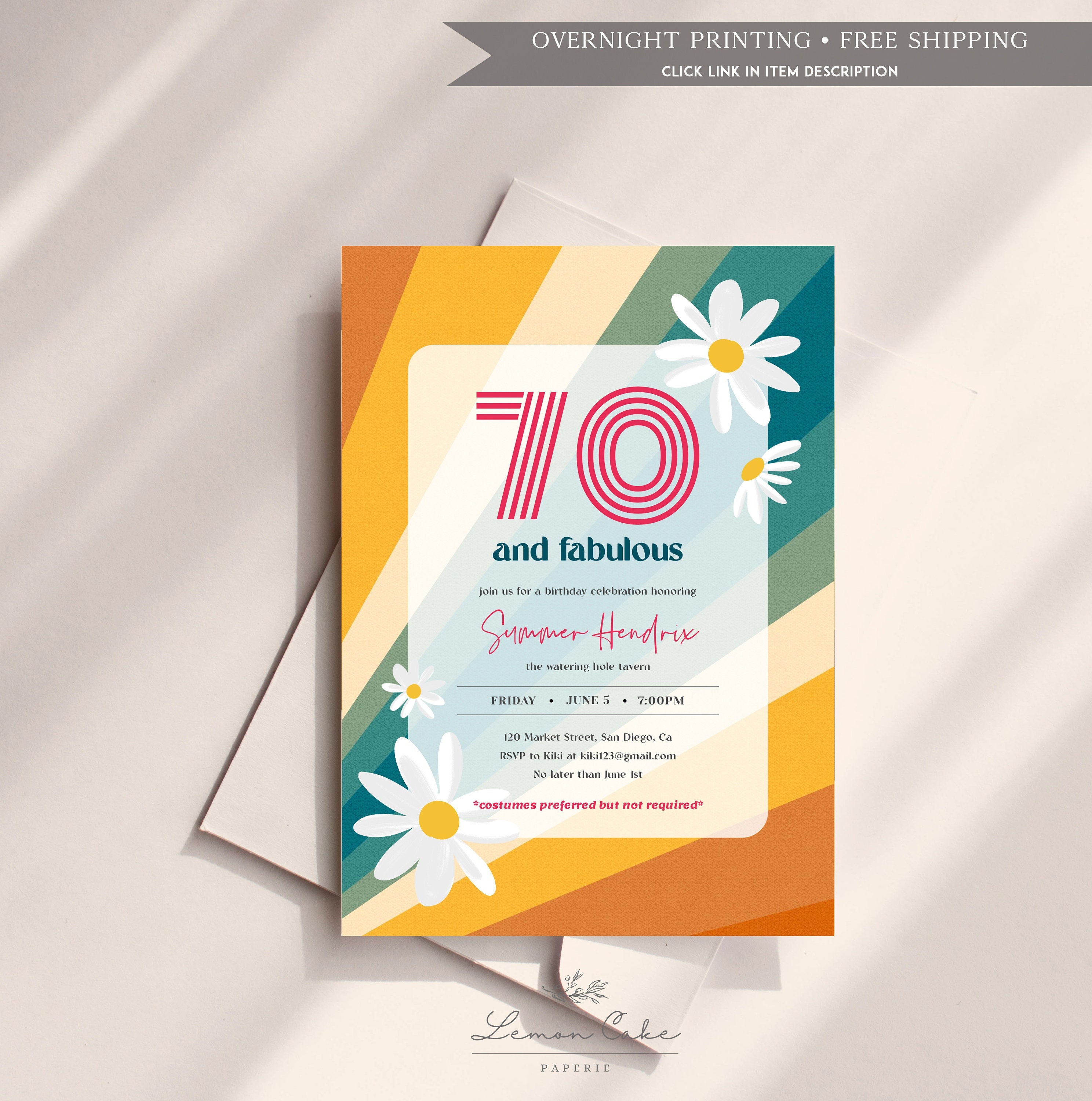 Retro Hippie Theme Invitation 70th birthday invitation Daisy Boho Editable Invite Groovy 60s theme party 70s Funky Theme