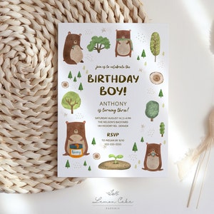 Bear Birthday Invitation, INSTANT DOWNLOAD, Printable Bear Theme Party ...