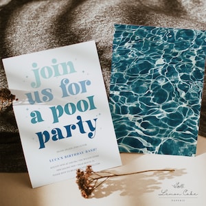Pool Party Invitation Template, Birthday Pool Party Invitation, 100% Editable Text, Summer Pool Invite, Digital Download Swimming Party Kids