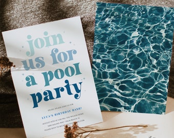 Pool Party Invitation Template, Birthday Pool Party Invitation, 100% Editable Text, Summer Pool Invite, Digital Download Swimming Party Kids