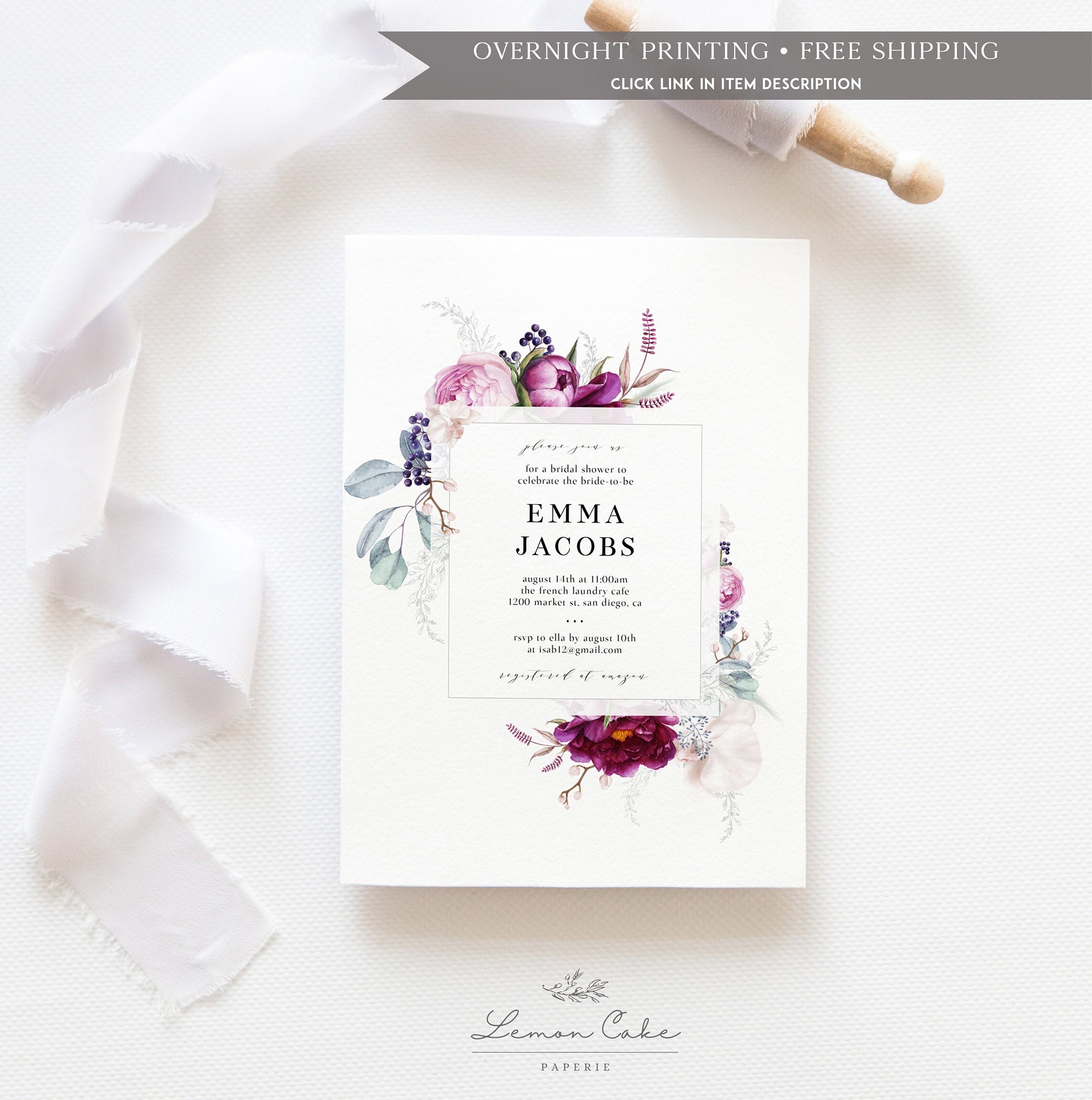 Moody Plum Bridal Shower Invitation, 100% Editable Text, Rustic Fall Wedding Shower Invitation, Printable Burgundy Bridal Shower Invite 0013