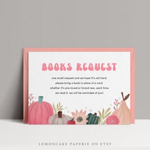 Bücher für Baby Einlegekarte, Kürbis Babyparty, Mädchen Babyparty, Herbst Mädchen Dusche Spiele Vorlage, Sofort Download, Bücher Anfrage, #908