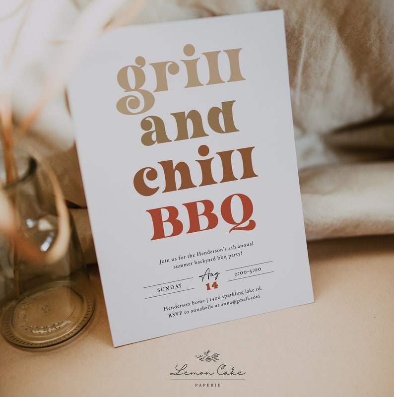 BBQ Birthday Party Invitation, Summer Cookout Party Invitation Template, Backyard BBQ party, Graduation Party Invite, Printable Barbecue diy image 1