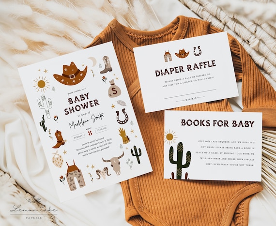 Cowboy baby shower best sale invites