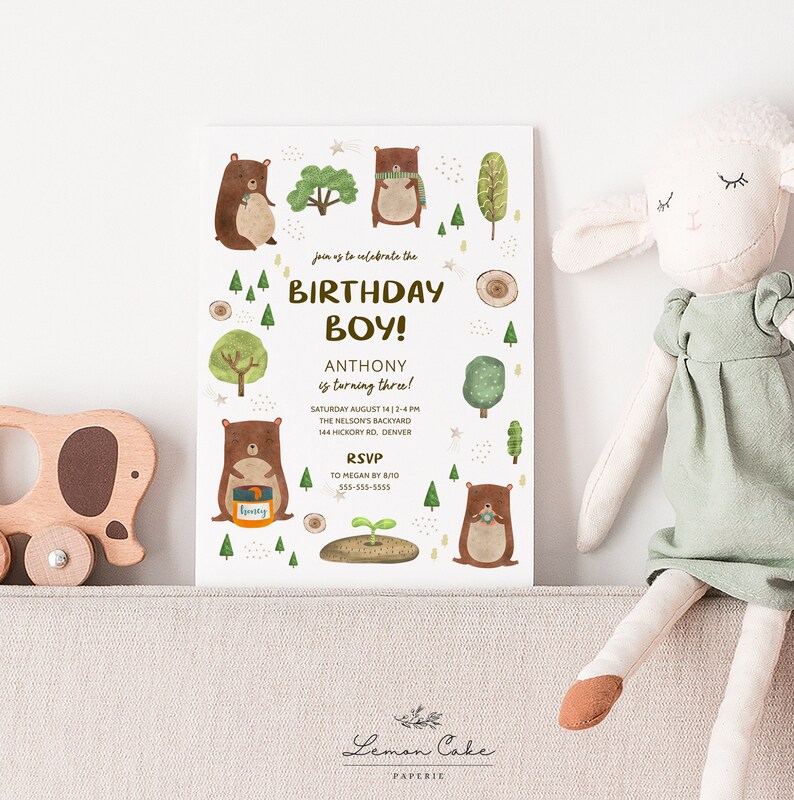 Bear Birthday Invitation INSTANT DOWNLOAD Printable Bear | Etsy