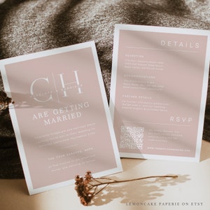 Blush Minimalist Wedding Invitation Template, Monogram Invitation Digital Download, Modern Spring Wedding Invite, All Inclusive RSVP Details