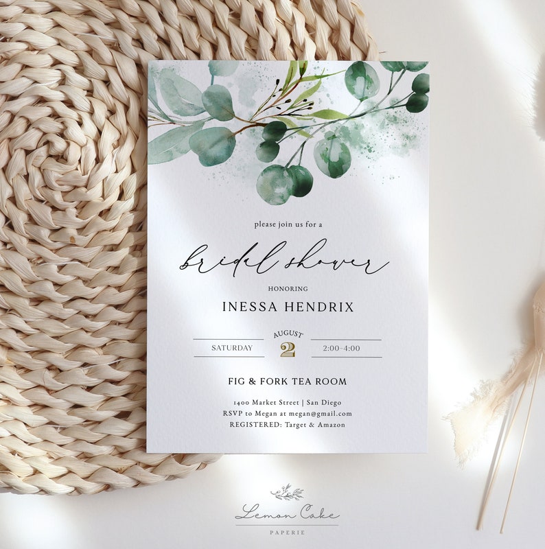 Eucalyptus Bridal Shower Invitation Instant Download Greenery Etsy