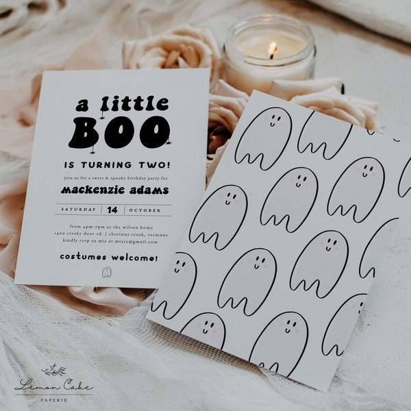 Little Boo Halloween Birthday Party Invitation, 2nd Birthday Party, Boo Turning Two Halloween Party, Editable Template, Ghost Invite, 222