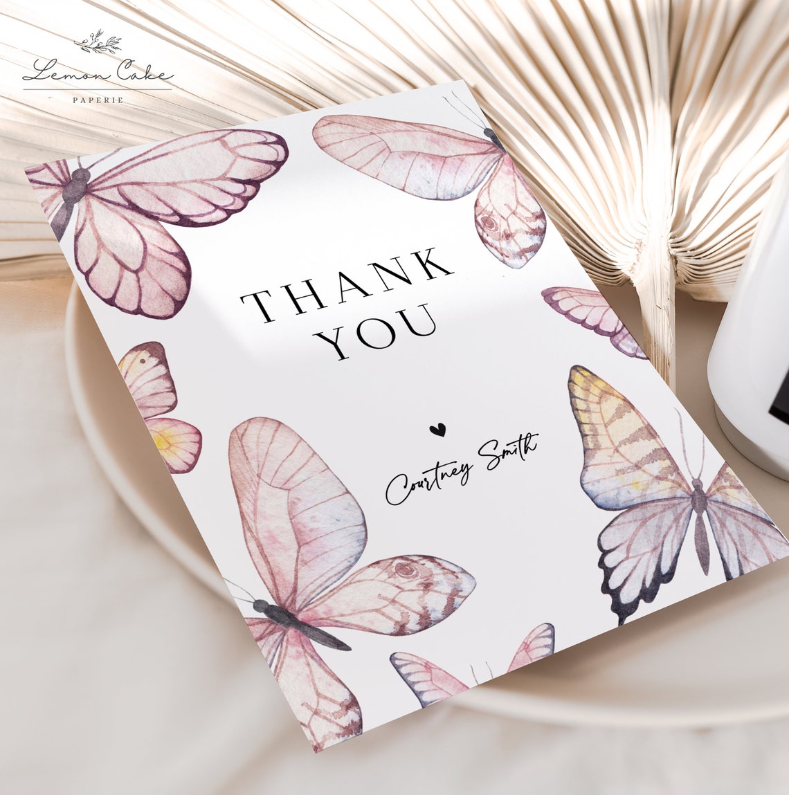 Butterfly Thank You Card INSTANT DOWNLOAD Printable Pink - Etsy