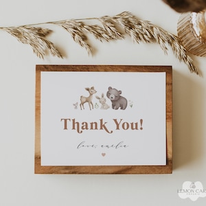 Carte de remerciement Woodland, TÉLÉCHARGEMENT INSTANTANÉ, Baby Shower Merci Note, Carte de remerciement d'anniversaire pour enfants, Carte pour note Animal Woodland, Imprimable