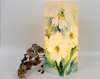 Table lamp, printed flower watercolor lampshade. Choose your color, Japanese lamp for home decor, lighting for any room, modern night lamp.