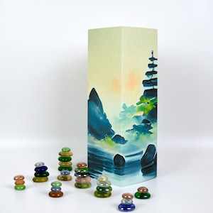 Lampada da tavolo paesaggistica giapponese, arte giapponese stampata su cotone riciclato. Bella illuminazione per l'arredamento della casa, paralume giapponese, lampada regalo