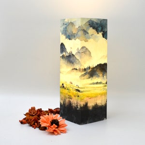 Lampada di carta giapponese, arredamento giapponese per la casa. Lampada quadrata moderna stampata su cotone riciclato, regalo in stile giapponese. Illuminazione giapponese, lampada da tavolo.