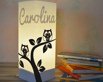 Owl magic lamp for nursery decor, personalized children's table lamp. Custom lamp, nursery night light. Personalized gift for baby shower