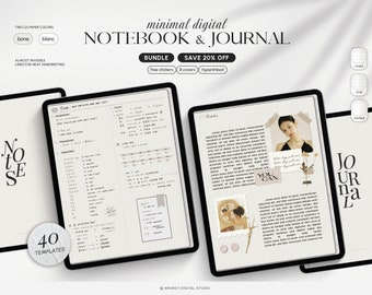 BUNDLE Digital Journal Notebook for iPad GoodNotes Notability iPad Notebook, Digital Notetaking for Students Minimal 365 days 40 Templates
