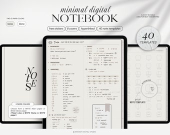 Digital Notebook 12 Hyperlinked Tabs 40 Note Templates for iPad GoodNotes Notability iPad Notebook, Digital Notetaking for Students Minimal