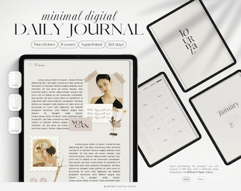 Digital daglig journal 365 dagar för iPad, GoodNotes, Notability, Hyperlänkad journal, Digital journal, iPad-journal, Digital dagbok, Minimal