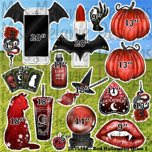 Red Halloween Glam Yard Cards - Half buy Sheet 48” by 48” UV Printed