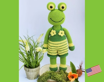FROGGY - Rana con overol / Patrón de crochet PDF en inglés